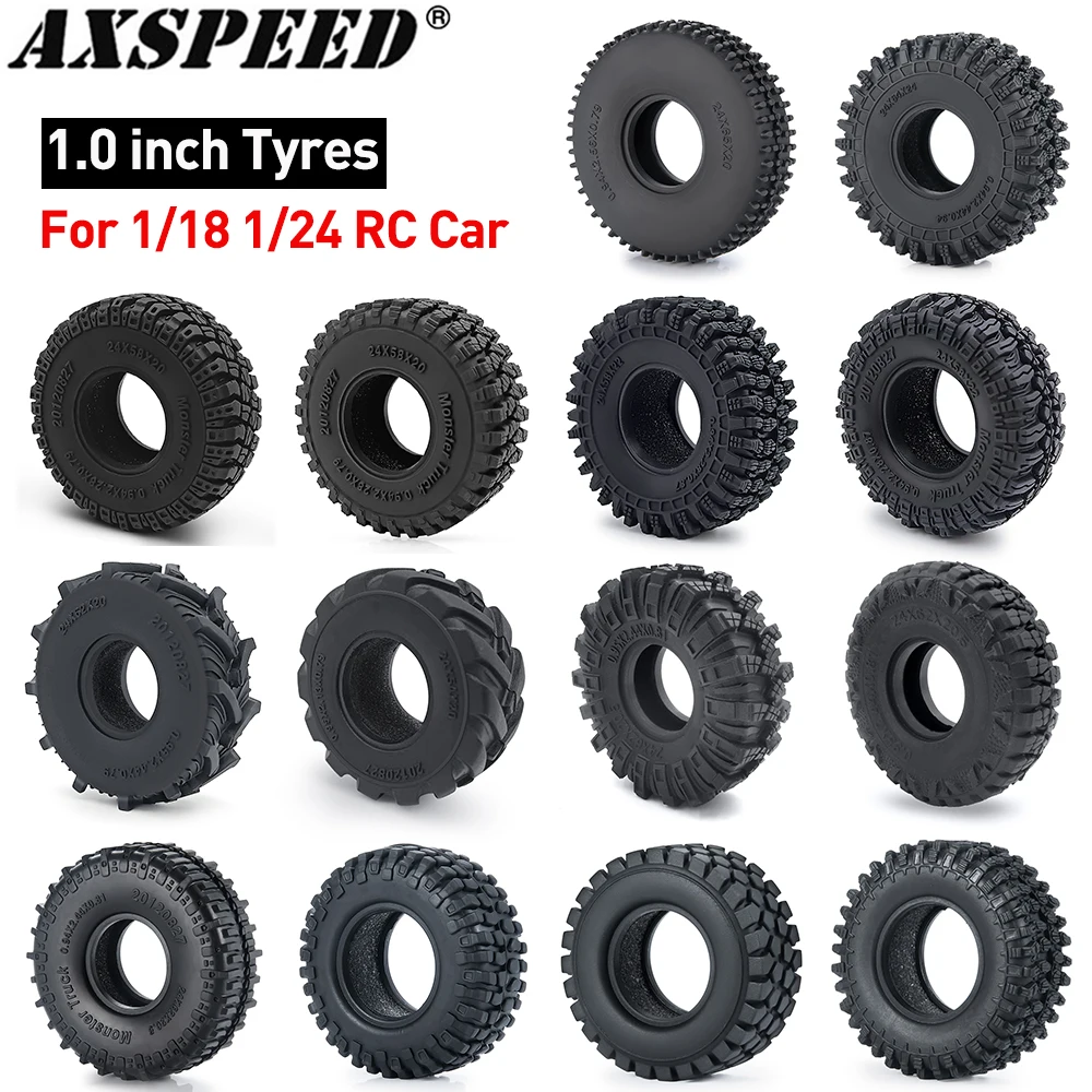 AXSPEED 4 Uds neumáticos de goma de 1,0 "neumáticos de rueda de terreno de barro 50/54/58/62/64/65mm para 1/18 1/24 Axial SCX24 TRX4M RC Micro Crawler Car