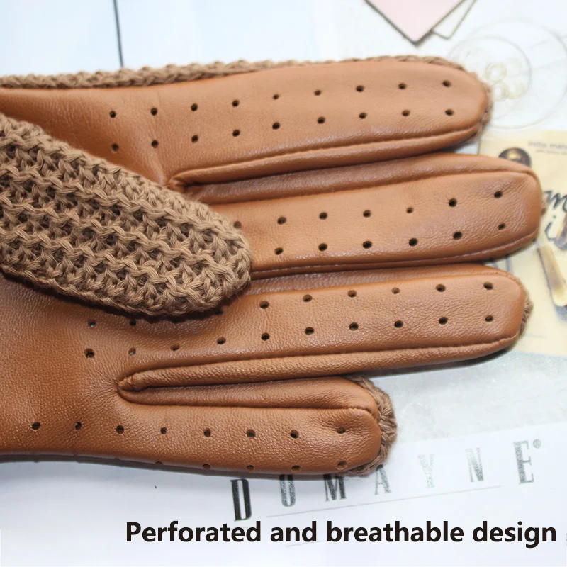 Nuevos guantes antideslizantes de cuero para conducir para hombre, guantes tejidos con pantalla táctil para montar en motocicleta, guantes
