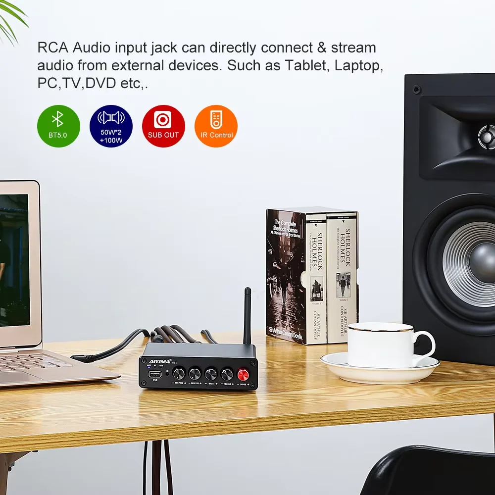 Amplificador de Potencia Bluetooth AIYIMA B01 2.1, Amplificador de Sonido, Altavoz, Amplificador de Audio para el Hogar A03 TPA3116, Amplificador de Subwoofer 50Wx2+100W