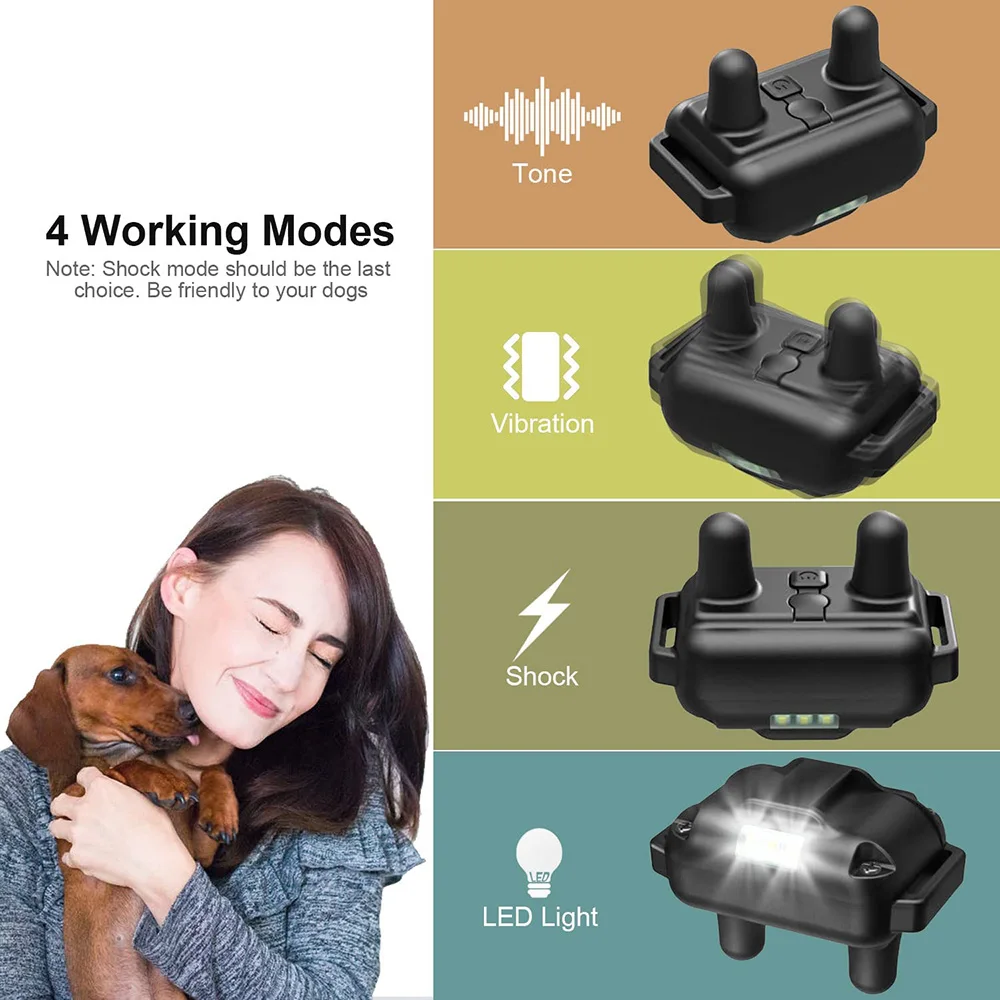 Collar de entrenamiento eléctrico para perros, 800m, corteza desmontable, recargable, antiladridos, vibración, reflectante, para todos los perros y mascotas
