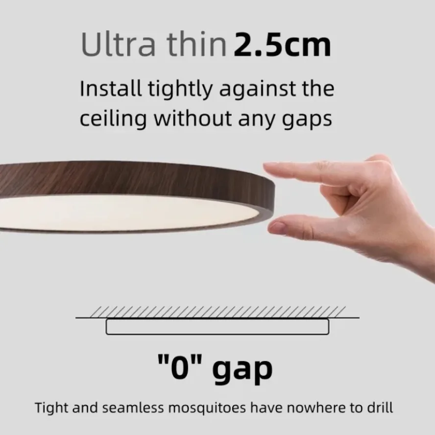 Lámpara de Techo LED Circular Moderna y Sencilla con Acabado en Madera de Nogal, Decorativa para Sala de Estar, Dormitorio, Balcón, Ultrafina