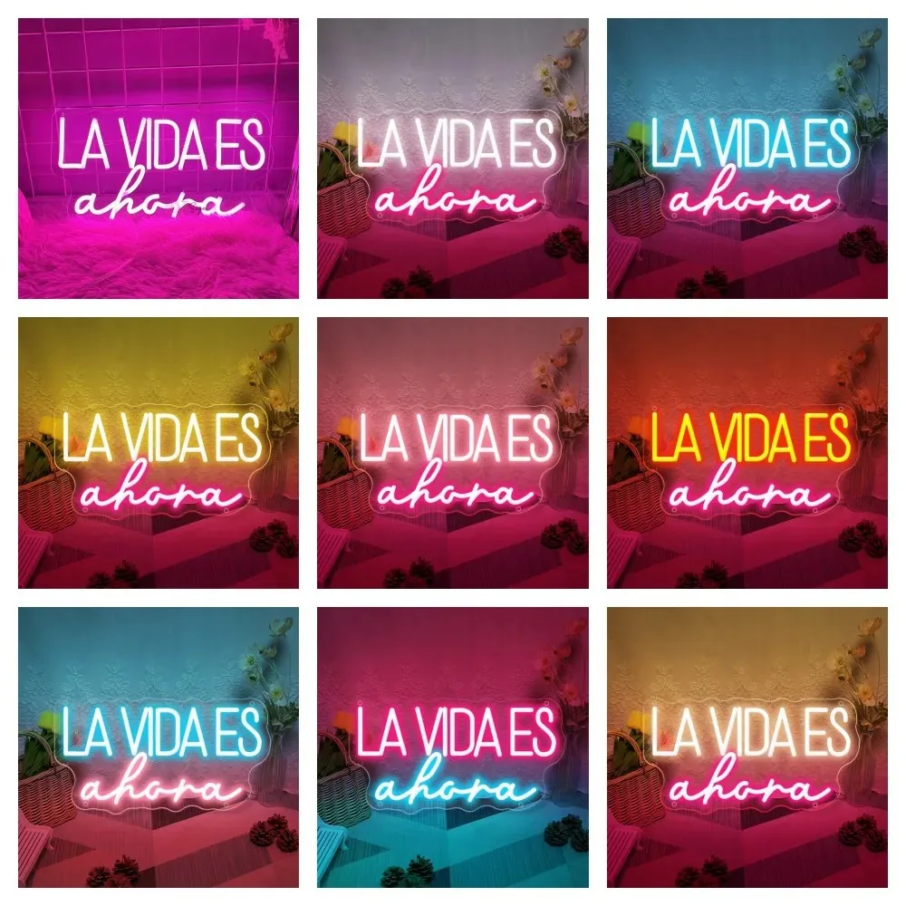 Letrero Led de neón español LA VIDA ES Ahora, luz LED nocturna, letrero USB, decoración de pared de dormitorio, luces de neón para decoración de Bar de boda