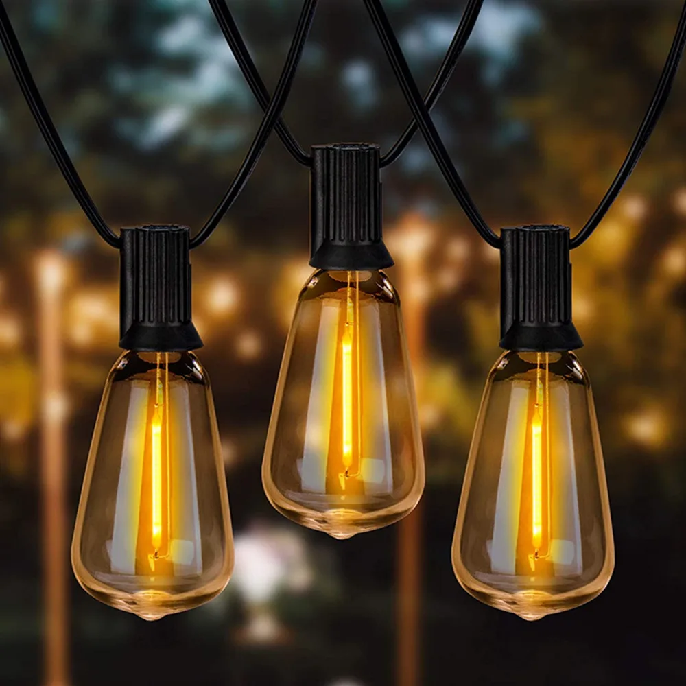 Tira de luces LED para exteriores, bombillas de plástico inastillables, resistentes al agua, para jardín, Patio trasero, porche, ST38, EU220V