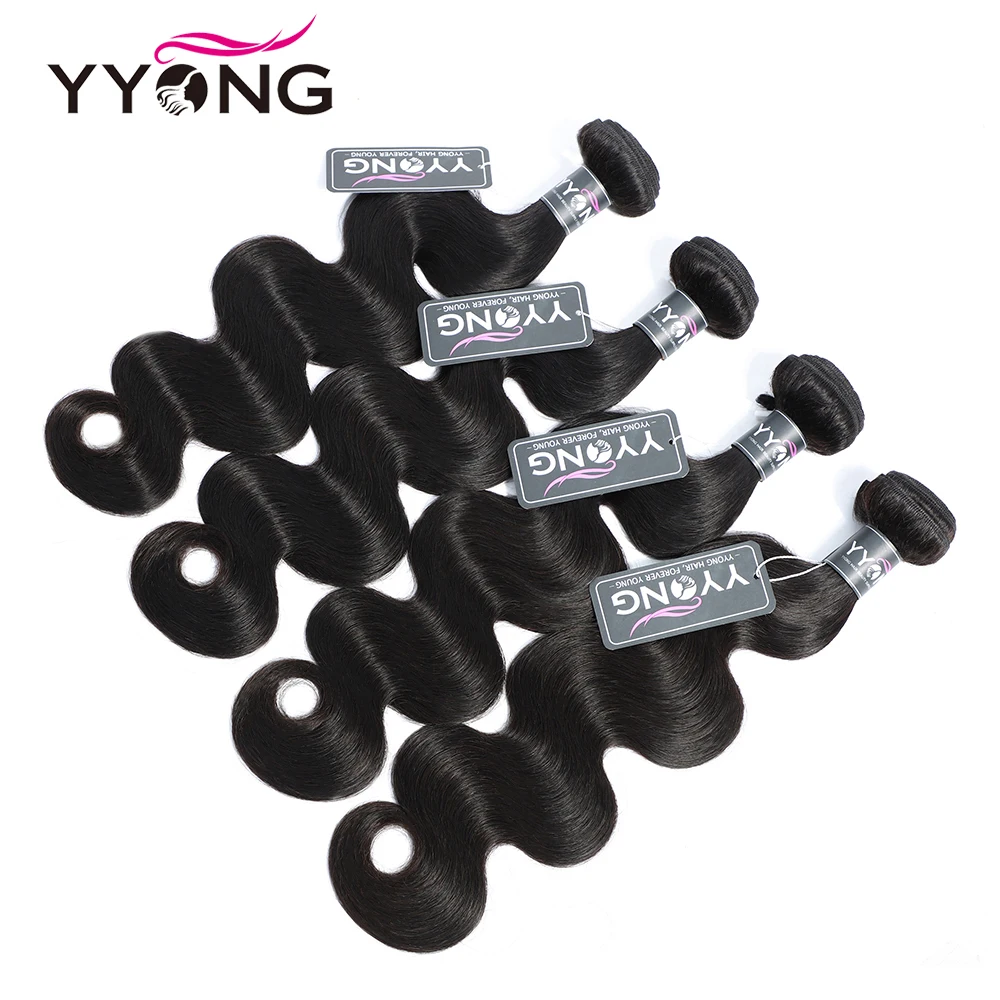 Mechones Yyong Body Wave con cierre, pelo brasileño tejido 3/4 mechones con cierre de encaje, extensiones de cabello humano Remy 4x4 con cierre