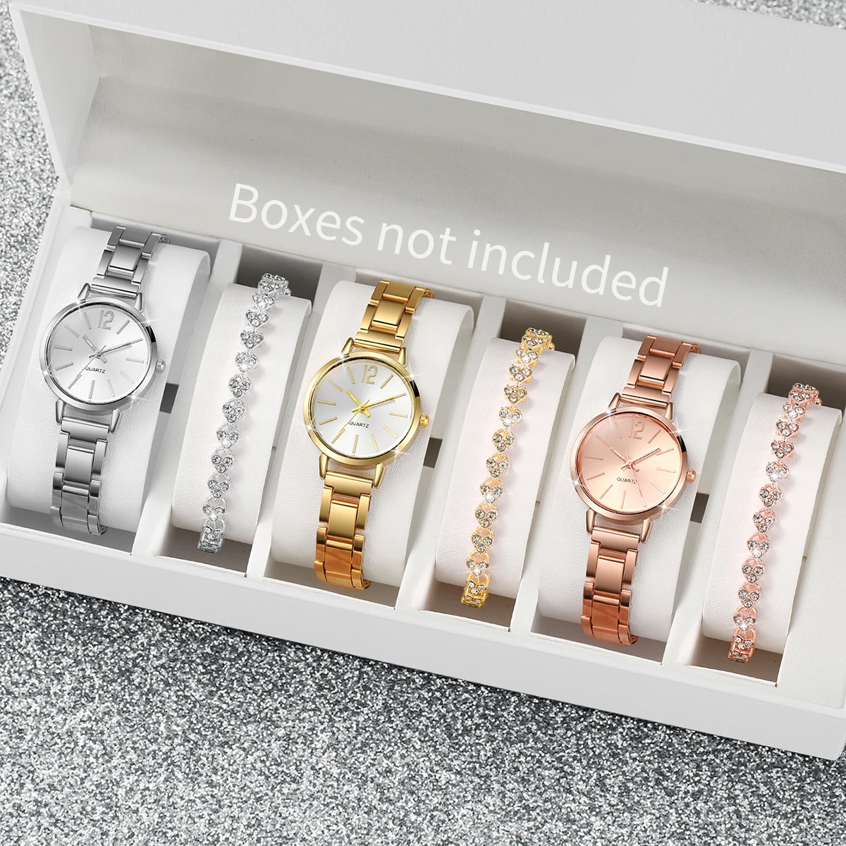 6 unids/set reloj de mujer moda banda de acero relojes de cuarzo conjunto de pulseras de diamantes (sin caja)