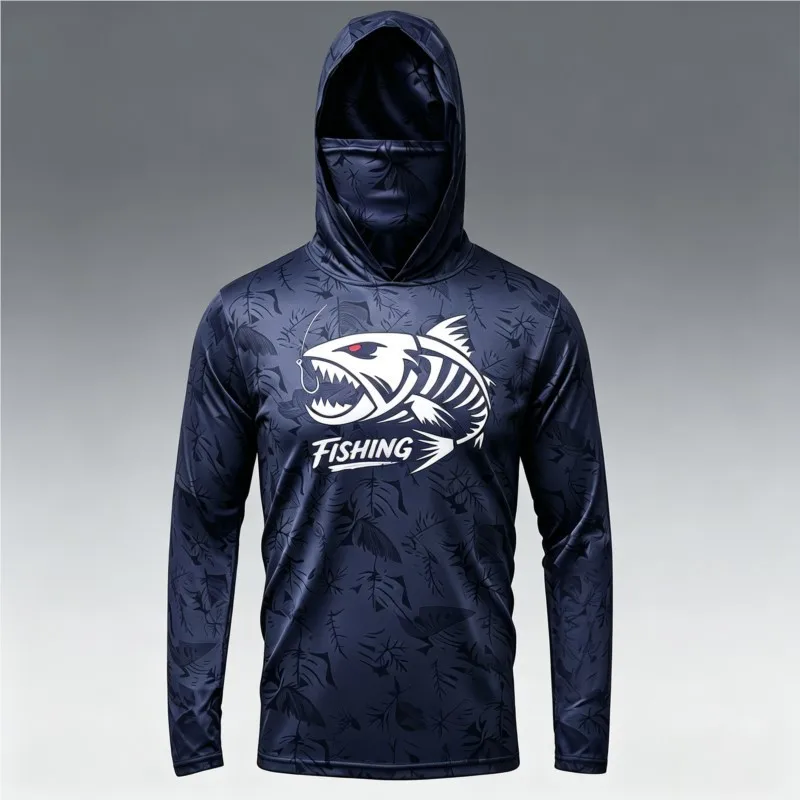 Camiseta de pesca de manga larga con protección solar y sombrero de pescador, ropa de secado rápido para hombre para viajes de pesca al aire libre en verano