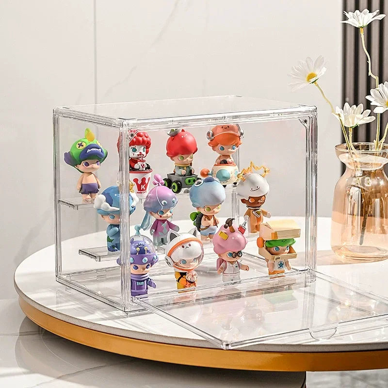 Caja de almacenamiento transparente de acrílico para figuras, caja de exhibición plegable para figuras, muñecas, caja organizadora de figuras de acción, 1/2/3/4 Uds.