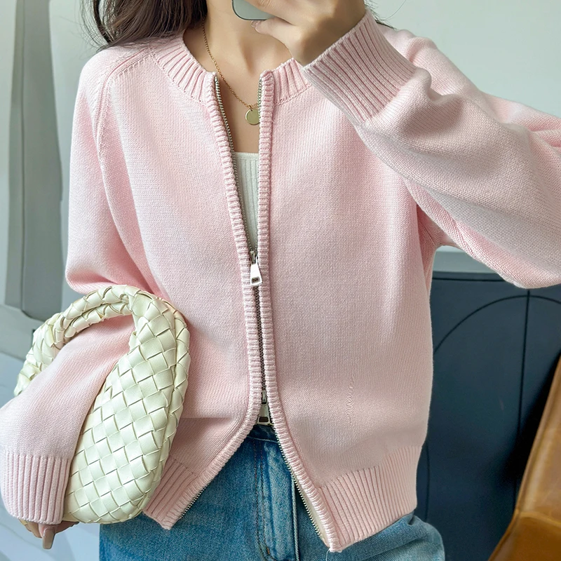 Ropa de Mujer WinvyNee, Cárdigan de Manga Larga, 100% Algodón, Cuello Redondo, Cierre de Cremallera, Suave y Grueso, Tejido de Punto, para Primavera, ZA1002018