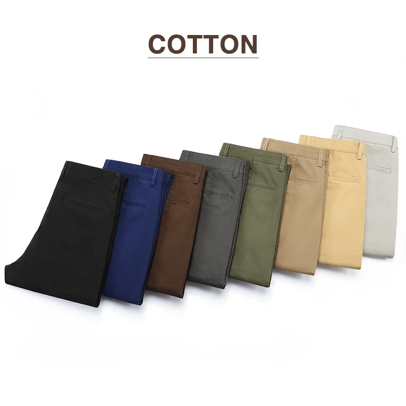 Pantalones informales 97% algodón para hombre, moda de otoño, cómodos, elásticos, ajustados, rectos, de negocios, negro, verde militar, caqui