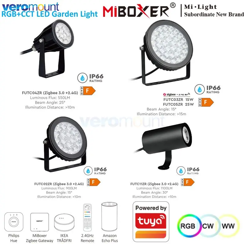 MiBoxer 6W 9W 12W 15W 25W RGB + CCT luz LED de jardín Zigbee 3,0 + 2,4G impermeable IP66 FUTC02ZR FUTC03ZR FUTC04ZR FUTC05ZR FUTC11ZR