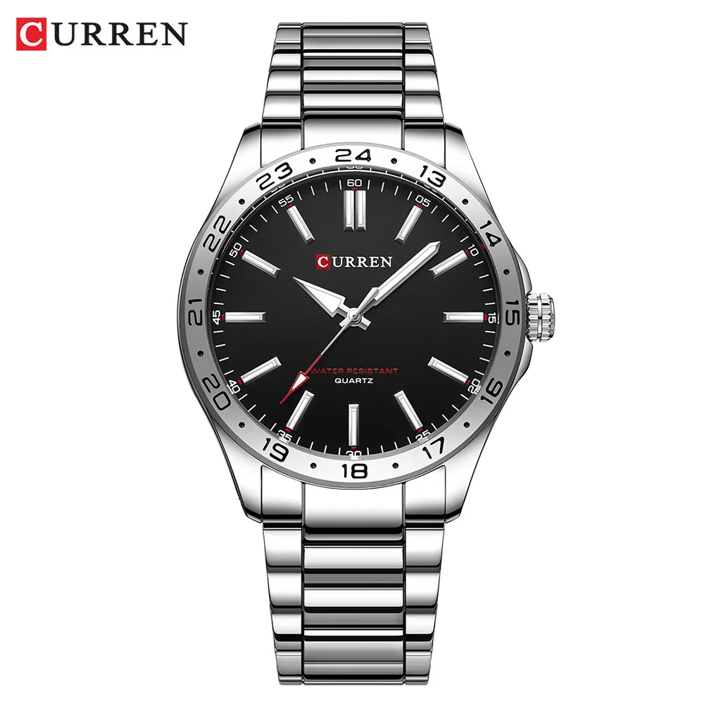 Reloj de cuarzo CURREN 8452 para hombre, reloj de negocios de ocio a la moda Simple, reloj de pulsera con correa de acero inoxidable plateado negro para hombre
