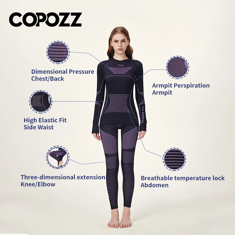 COPOZZ-Conjuntos de ropa interior térmica de esquí para hombre y mujer, chándal deportivo de secado rápido, ejercicio físico, camisas ajustadas, chaquetas, trajes deportivos