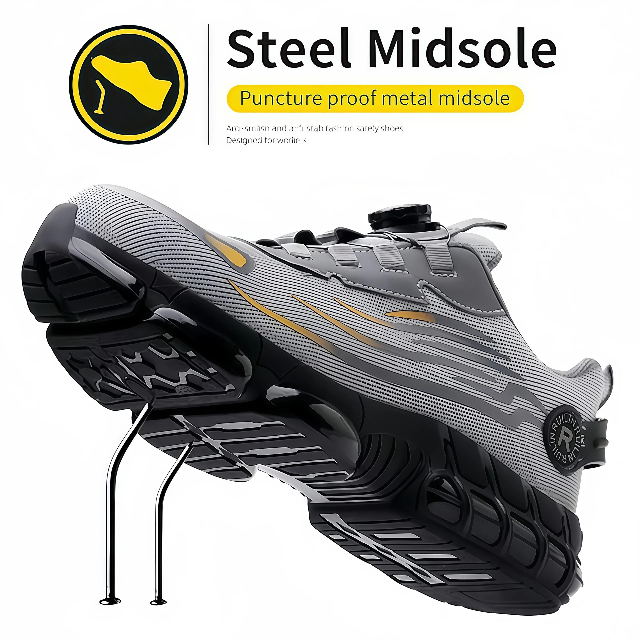 Zapatos de Seguridad con Botón Giratorio, Zapatos de Trabajo con Punta de Acero para Hombre, Zapatos Deportivos de Moda para Hombre, Botas de Protección de Seguridad, Zapatos de Trabajo para Hombre