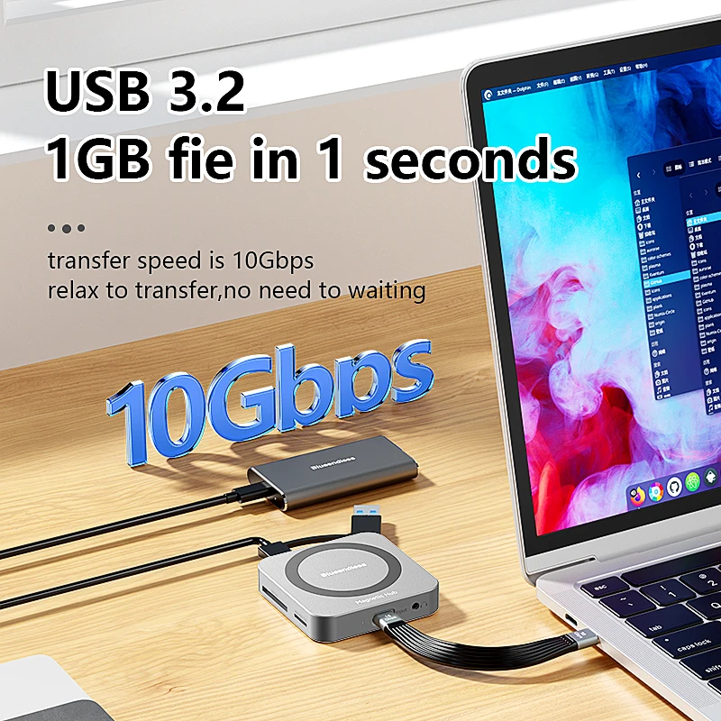 Blueendless multifuncional 8 en 1 M.2 NVME SSD estación de acoplamiento USB3.1 10Gbps 100W PD 4K60HZ HDTV caja magnética M.2 SSD