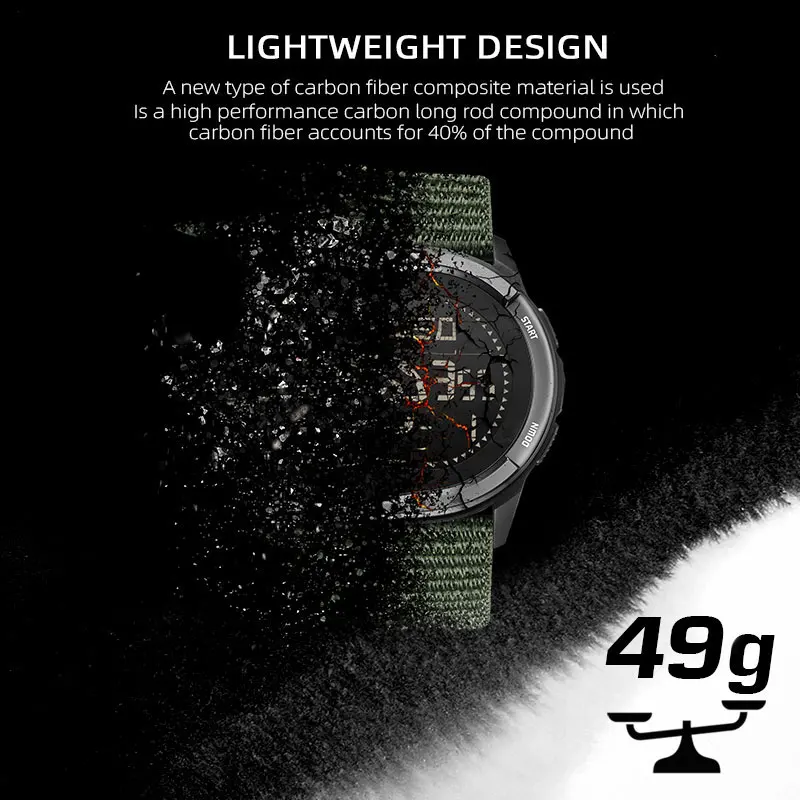 NORTH EDGE ALPS Reloj Digital de fibra de carbono para hombre Shock Militray Sports Super ligero Brújula para exteriores Relojes de pulsera impermeables de 50 M