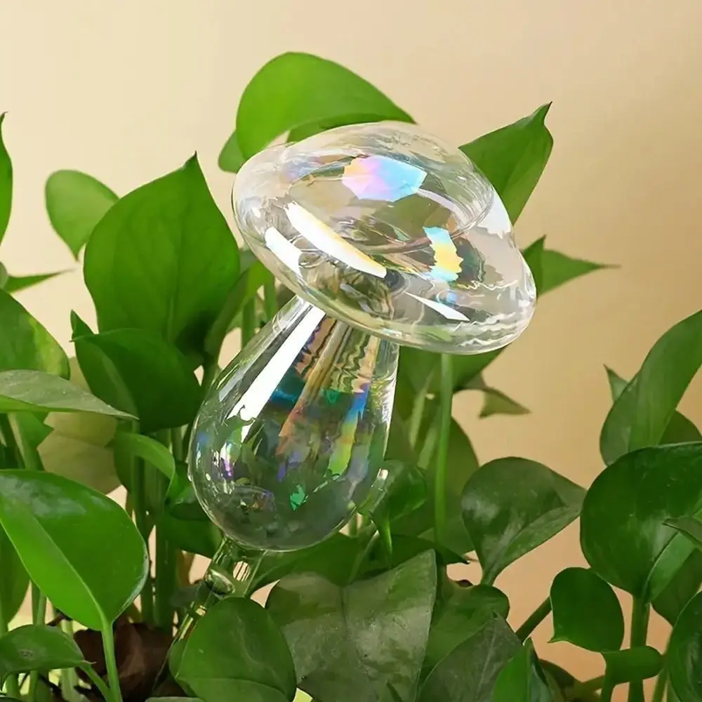 Globos de vidrio para riego de plantas, sistema de riego por goteo con forma de seta, arcoíris