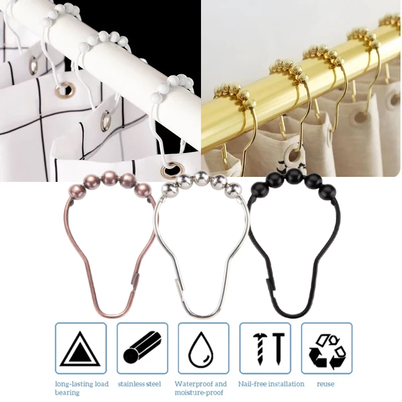 12 unids/set ganchos para cortina de ducha poste de baño anillo de elevación en forma de calabaza 5 hebillas de cortina de cuentas accesorios de poste de cortina de ducha
