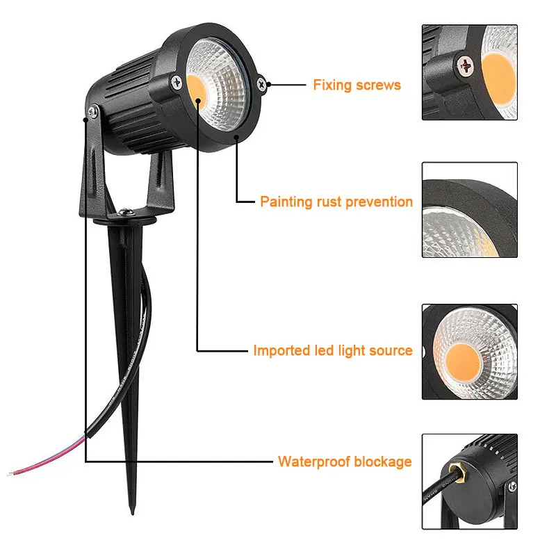 Lámpara LED para césped de jardín, foco impermeable AC220V, 110V, 7W, 5W, piezas, para exteriores, IP65, 10 DC12-24V