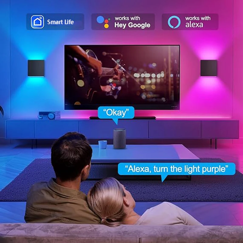 Lámpara de pared LED para exteriores Tuya, Control por aplicación Smart Life, luces de pared RGBCCT de ángulo ajustable, funciona con Alexa y Google Home