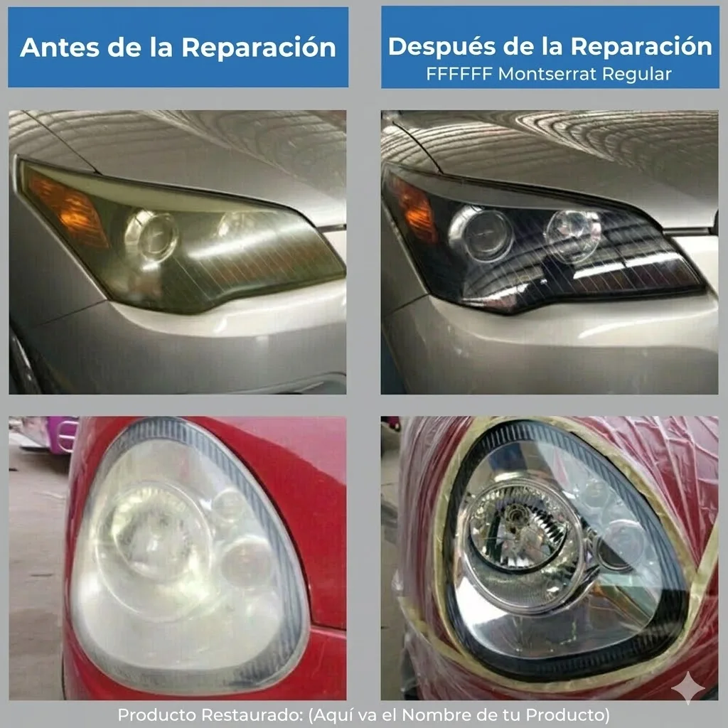 Kit de Restauración de Faros de Coche, Vaso Atomizador de 200ml, Líquido Pulidor, Herramienta DIY para Reparación de Lentes de Faros de Automóvil con Papel de Lija y Cinta Adhesiva