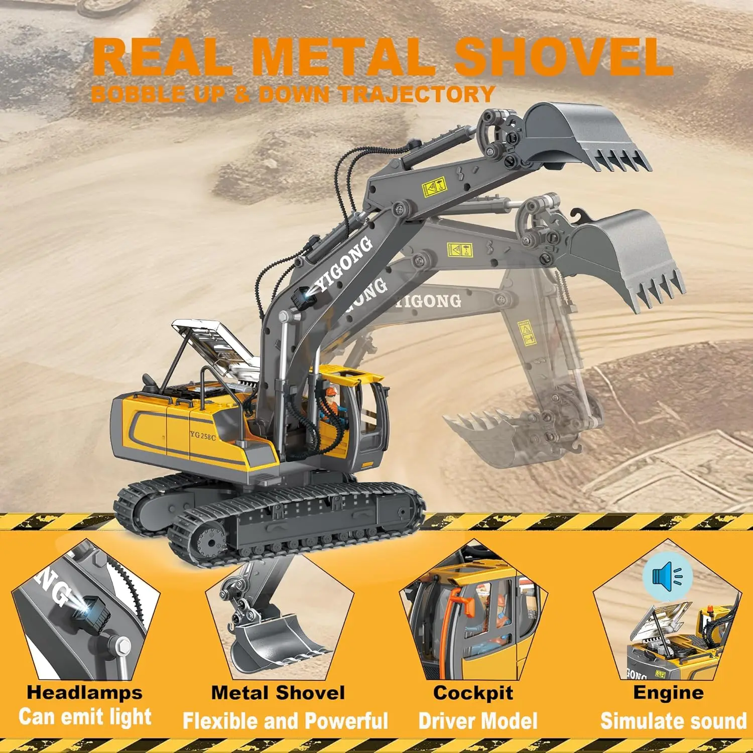 Excavadora de control remoto Oike 4WD, camión volquete RC con control por radio, vehículo todoterreno, bulldozer, buggy de construcción, coche con luces y sonido