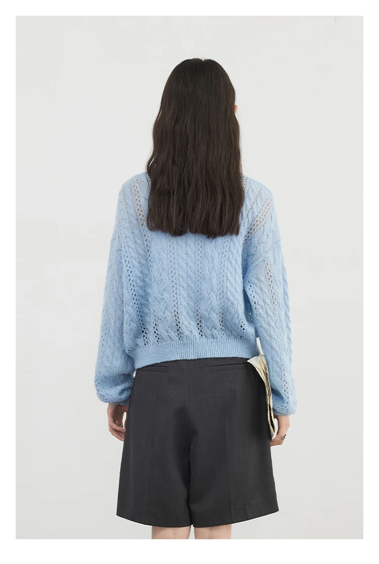 Cárdigan femenino CHIC VEN, suéteres de punto huecos de Mohair informales sueltos, jerséis cortos para mujer, Tops para primavera y verano 2025