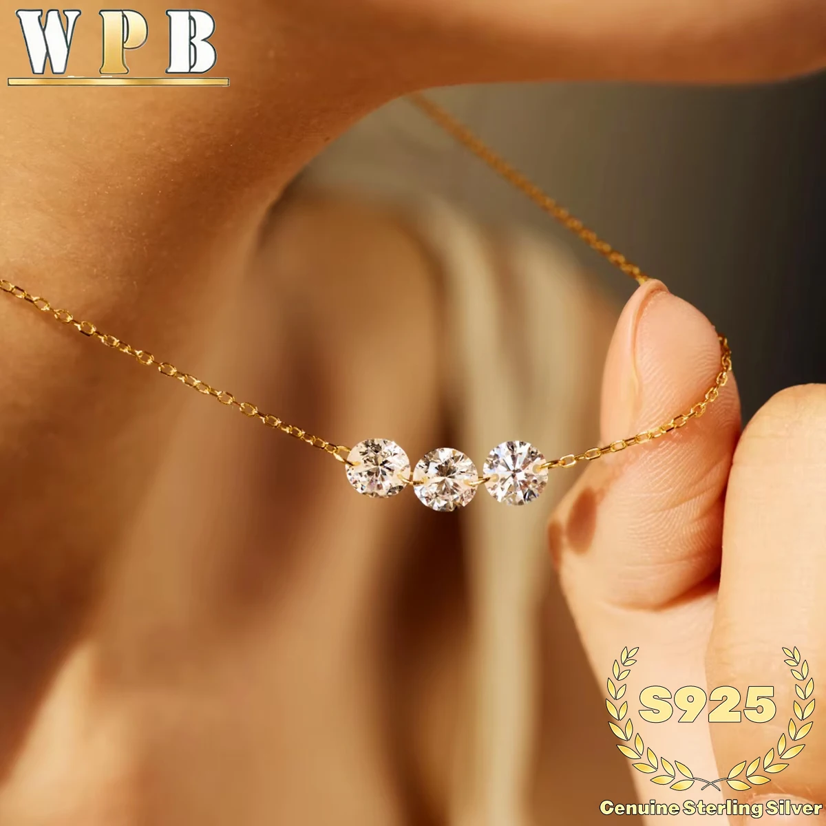 Collar de Plata S925 Genuina con 3 Circonitas Brillantes, Ajustable, Joyería Minimalista de Lujo para Hombre y Mujer
