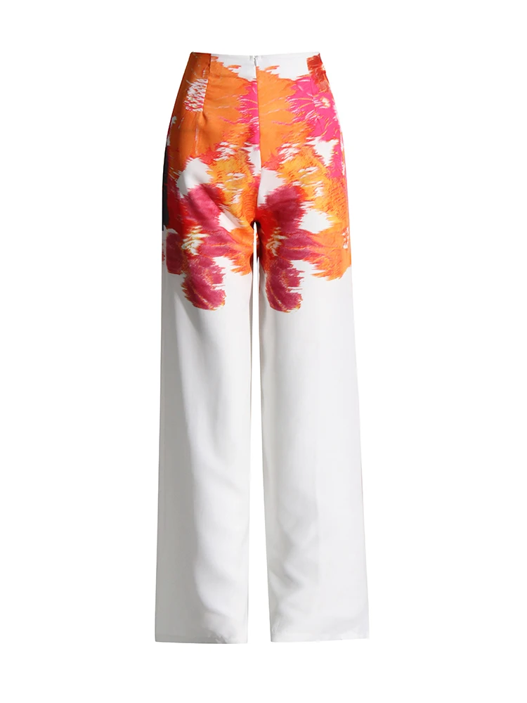 TWOTWINSTYLE-Conjunto de dos piezas con estampado informal para mujer, Tops de manga farol con cuello oblicuo, pantalón de cintura alta, holgado, a la moda