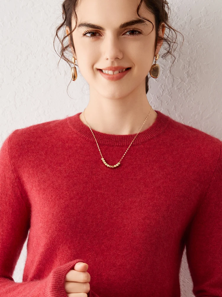 100% suéter de cachemira pura para mujer 2025 Otoño Invierno cuello redondo manga larga cálido suave Jersey de punto nuevas camisetas de punto ropa de mujer