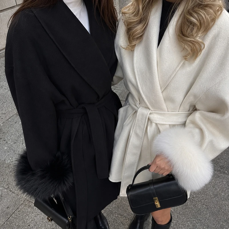 Abrigos de lana de piel de zorro TARUXY, abrigo corto para mujer, abrigo de lana de doble cara elegante extraíble para oficina para mujer, chaqueta cárdigan nueva 2025