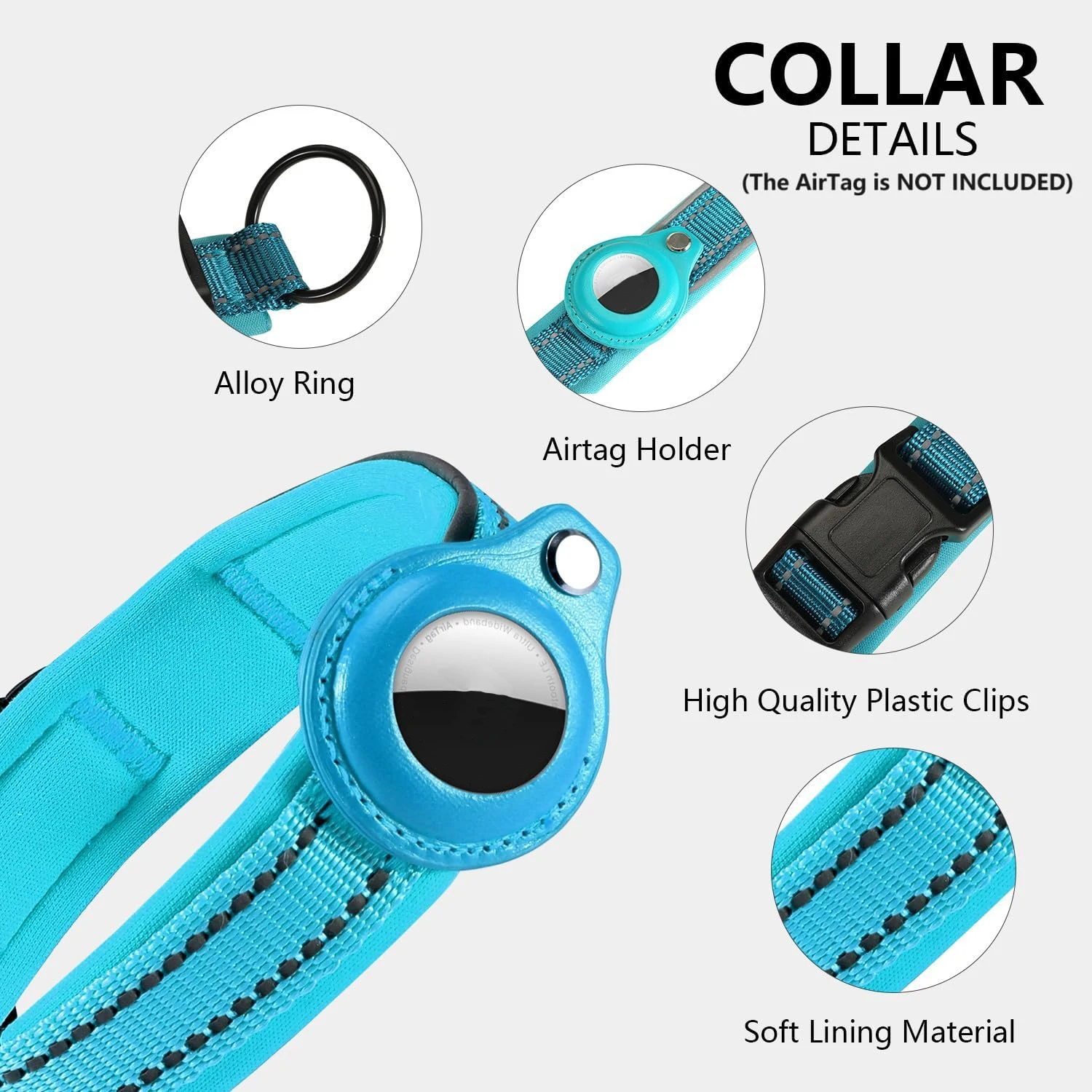 Collar reflectante para perros AirTag, Collar para perros resistente con soporte AirTag ajustable, accesorios para perros pequeños, medianos y grandes
