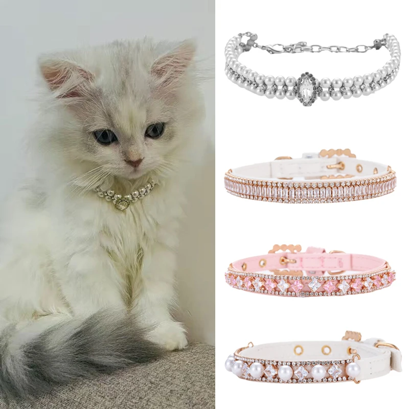 Collar de Perlas de Lujo para Gatos y Cachorros, Collar con Pedrería para Gatos, Perros Pequeños, Gatos Ragdoll, Gatos Sphynx, Accesorios para Mascotas, Collar para Gatos