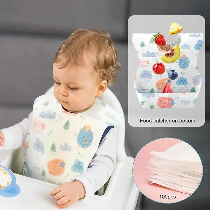 20-200 Baberos Desechables para Bebé, Envueltos Individualmente, Impermeables, Recogedor de Comida para Niños Pequeños, Niñas y Niños