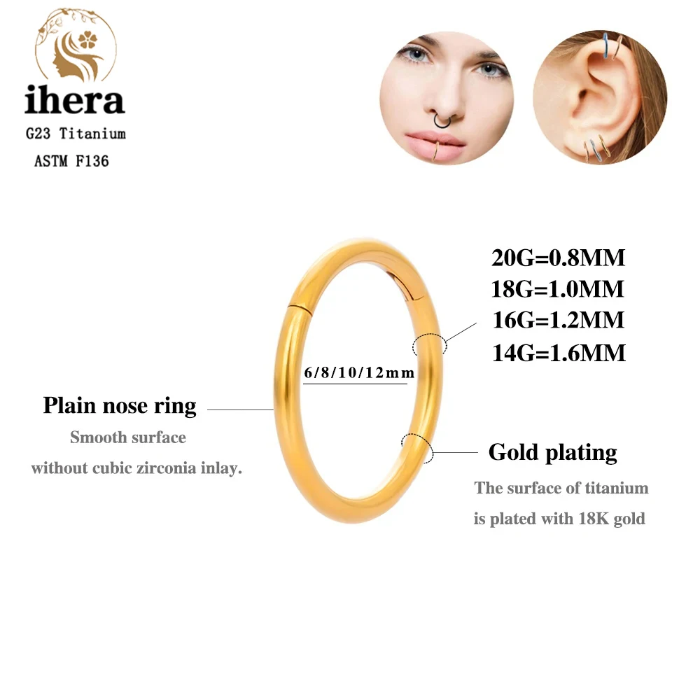 10/50PCS Anillo de Nariz de Titanio G23 para Mujer, Joyería de Piercing, Aro Redondo para Oreja 16/18/20G, Joyería Corporal para Tragus, Cartílago y Hélix