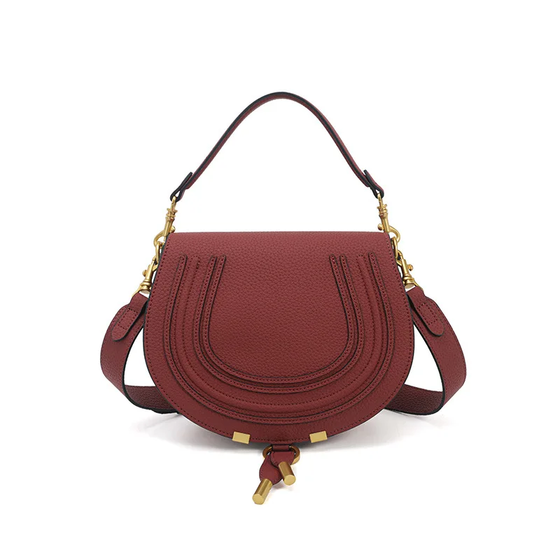 Bolso bandolera Pebbled Saddle para mujer, con costuras en forma de U, herrajes de metal dorado, correa ajustable, bolso de hombro vintage.