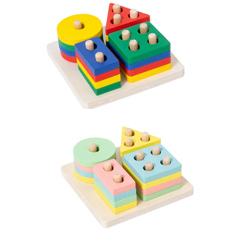 Juguetes de clasificación y apilamiento de madera Montessori, aprendizaje educativo preescolar, reconocimiento de Color, clasificador de formas, rompecabezas para niños, regalos