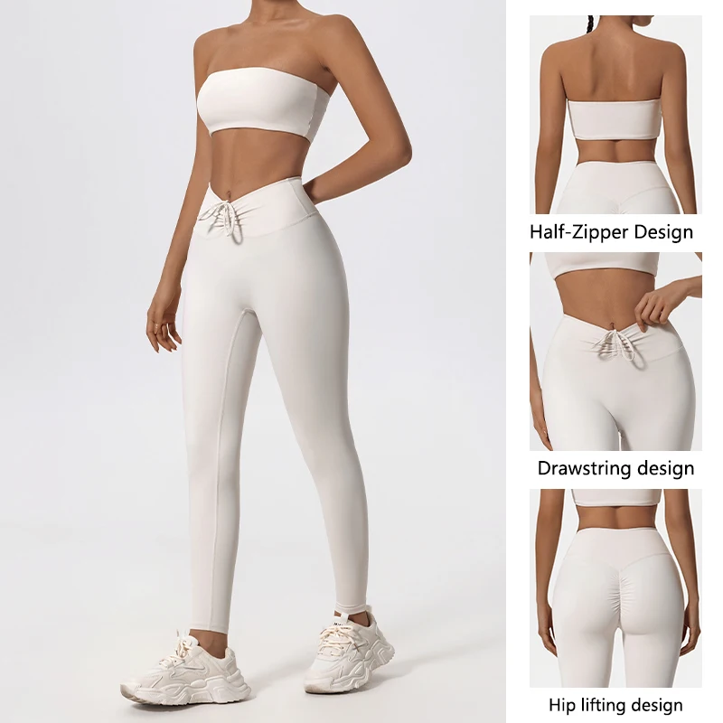 Ctenkevet-Conjunto de Yoga transpirable para mujer, traje deportivo con cordón de cintura alta, ropa deportiva para mujer, sujetador sin tirantes, verano 2ps