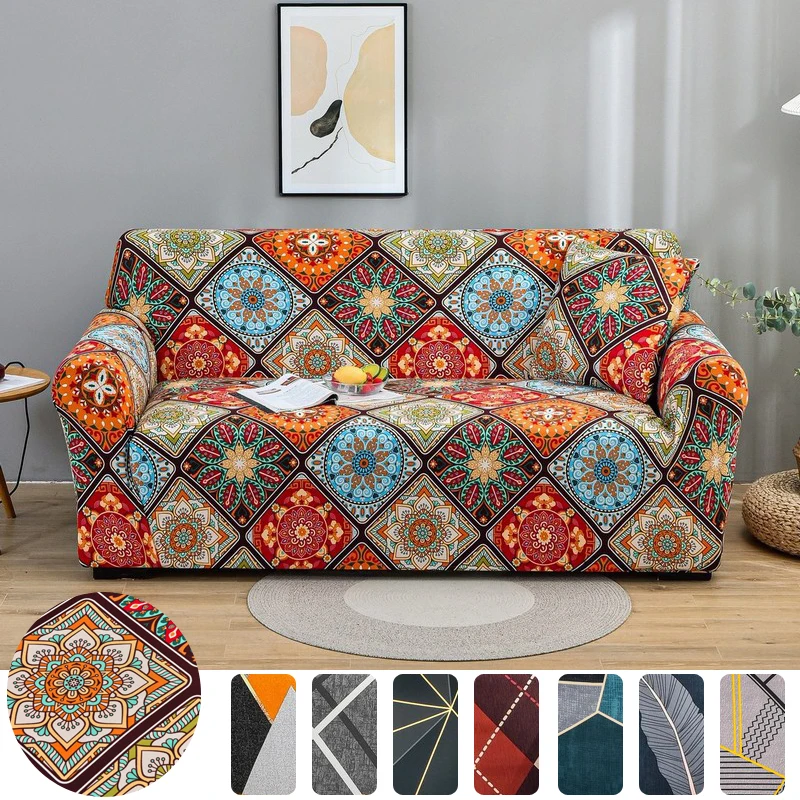 Funda de sofá elástica estampada para sala de estar, funda de sofá combinada en forma de L, decoración del hogar, 1/2/3/4 asientos extraíbles