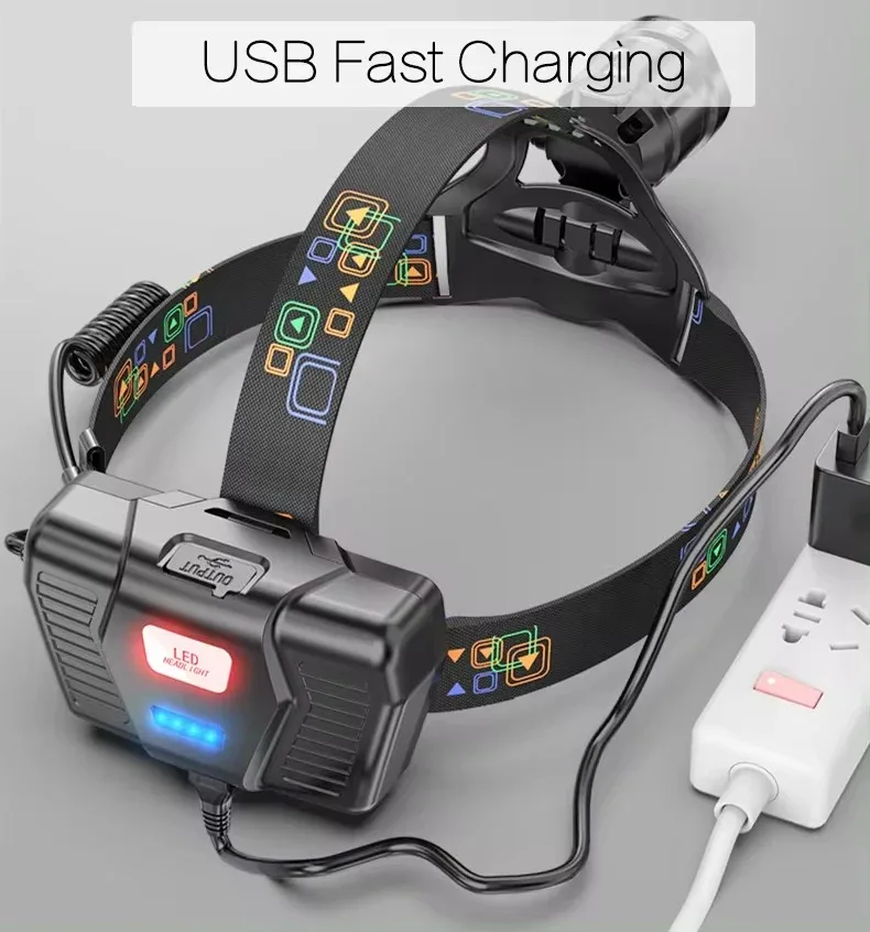 Potente linterna frontal Led XHP100 con zoom, recargable por USB, de alta potencia, salida impermeable, linterna frontal superbrillante 18650