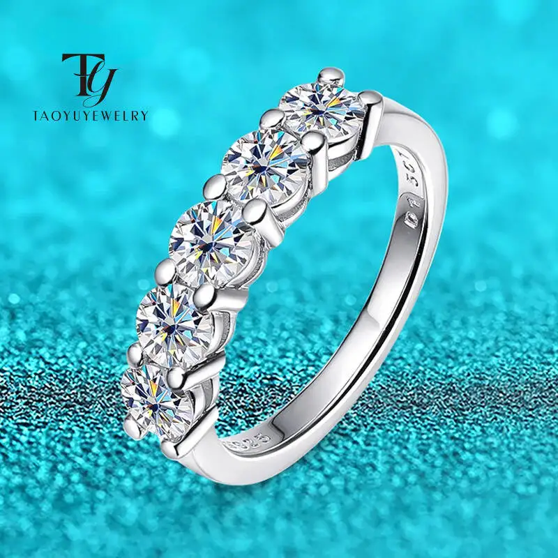 Anillo de Moissanita TY de Oro Blanco, Color D, 4 mm, para Mujer, Plata 925, Piedra de 1.5 CT, Anillo de Compromiso, Banda de Boda, Plata de Ley