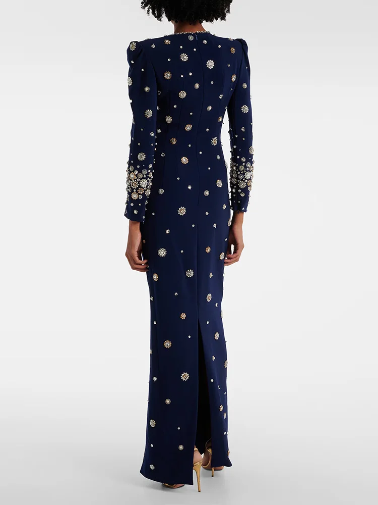 Vestido Largo de Fiesta de Diseñador, Última Moda 2026, Vestido Largo Formal de Manga Larga con Cuentas de Lujo para Mujer