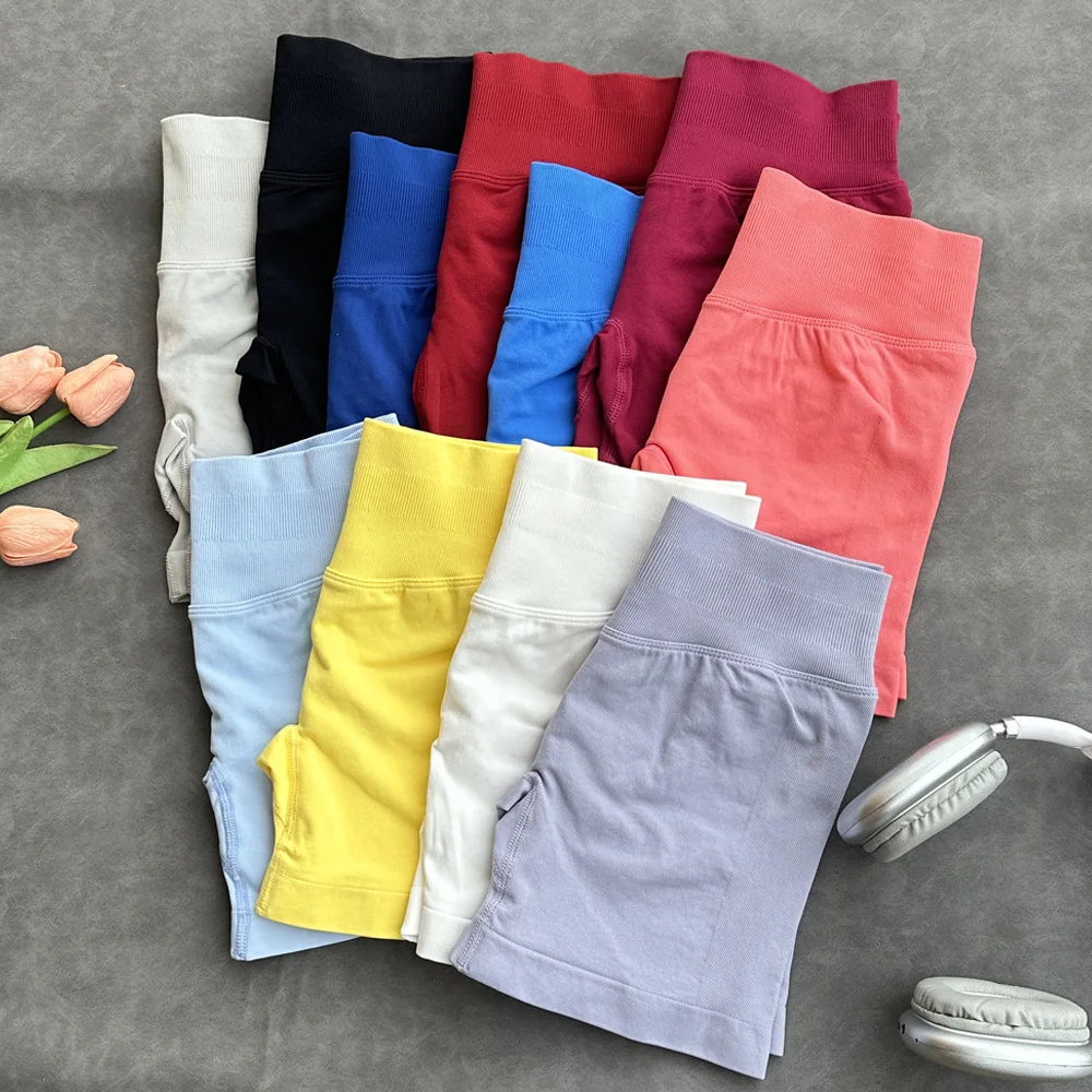 Pantalones cortos deportivos sin costuras de cintura alta para mujer: compresión para control de barriga, levantamiento de glúteos, transpirables de alta elasticidad, para YOGA