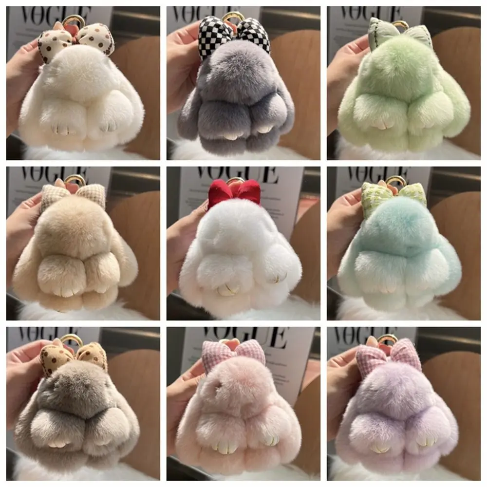 Llaveros de felpa para bolso, colgante, llavero de coche, Mini Conejo, lazo de pelo, correa de bolsa, lindo Conejo, llavero de pareja