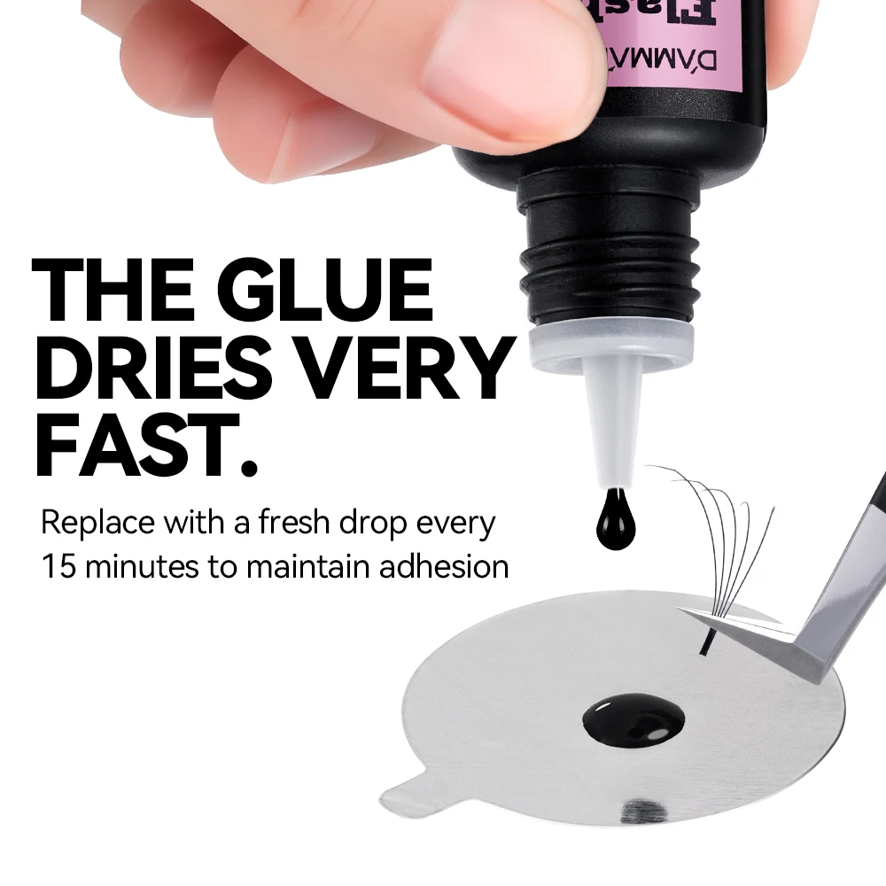 Pegamento para Extensión de Pestañas Damman de 5 ml, Secado Rápido de 0.3-0.5S, Pegamento Profesional para Extensión de Pestañas, Adhesivo para Uso en Salón