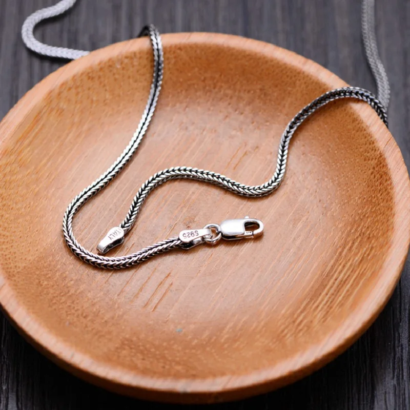 Cadena de suéter de cola de zorro de plata pura S925 para hombres y mujeres, pulsera de estilo Retro con Vhain tejido grueso de 3mm