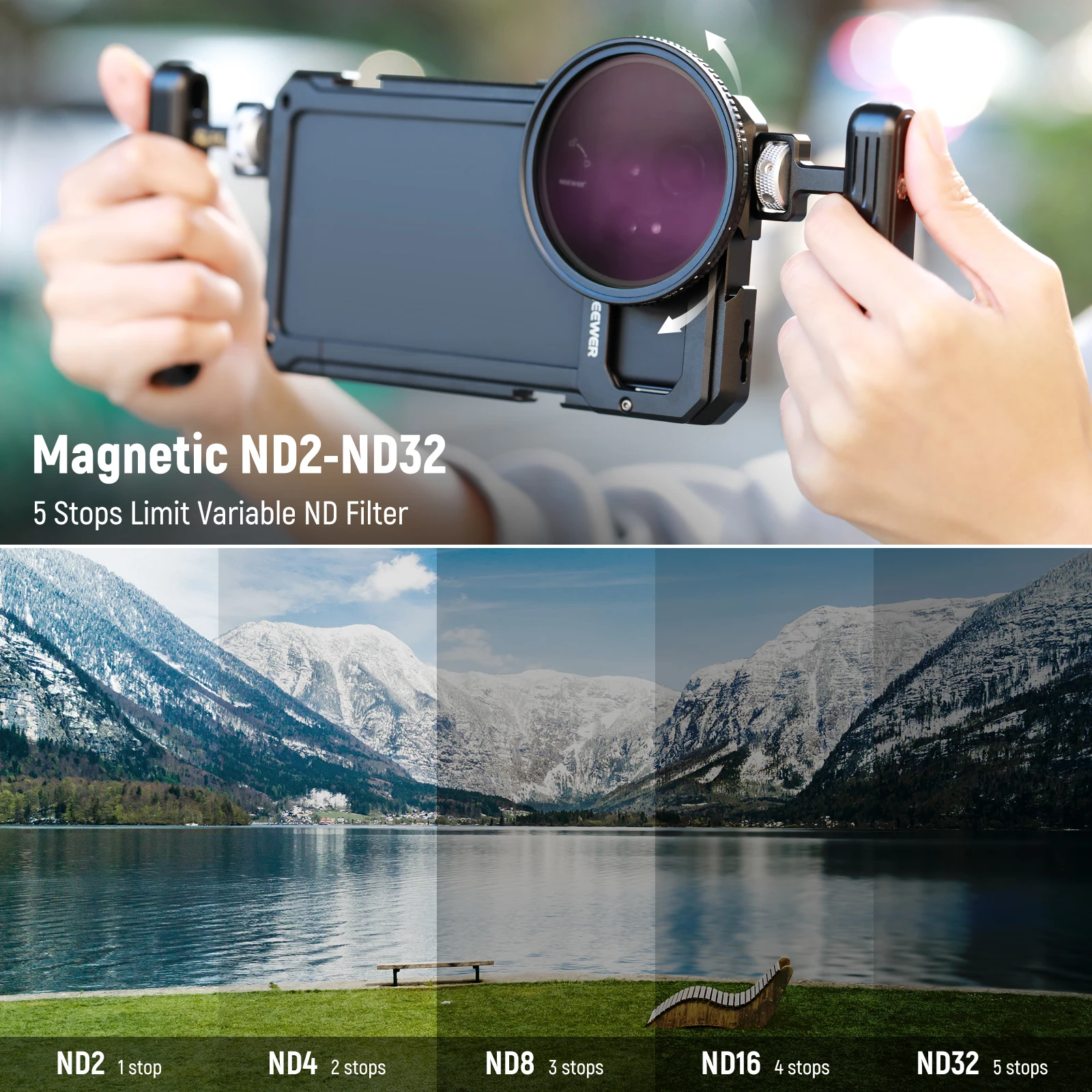NEEWER-Juego de filtros para lentes de teléfono, ND2-32 Variable magnética de 67mm con anillo adaptador de montaje M para Samsung Galaxy S23 S22 Ultra