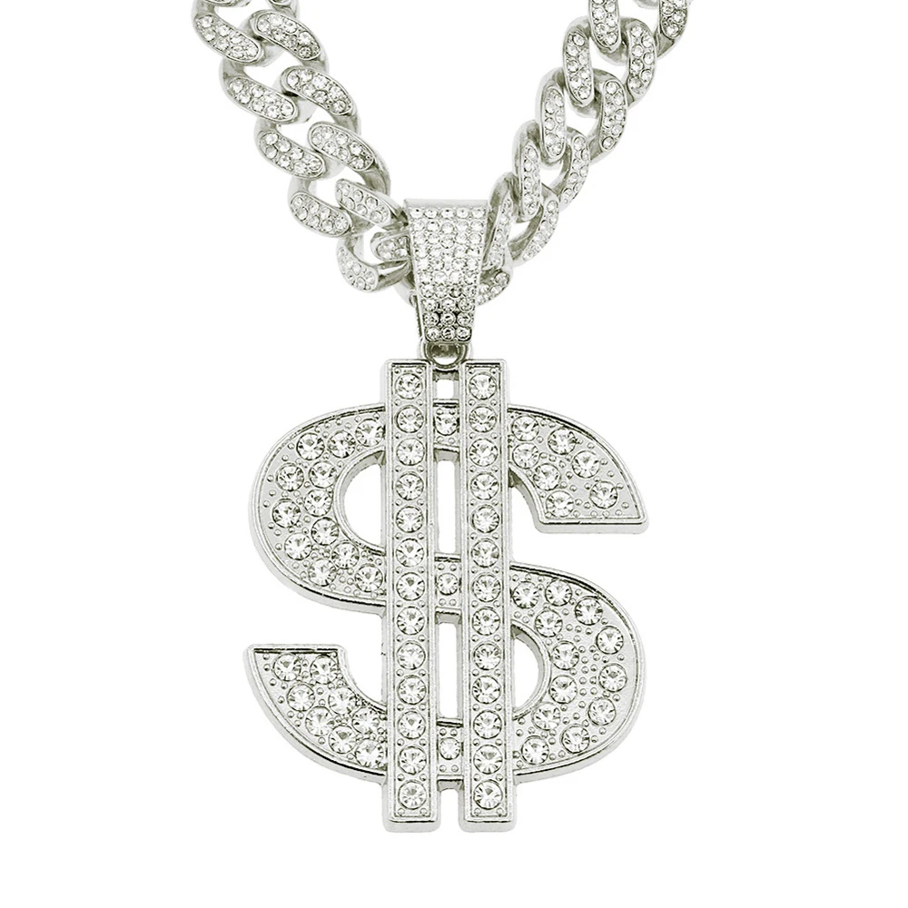 Collar con colgante de dólar de Hip Hop a la moda con cadena cubana de 13mm, collares con signo de dinero de dólar estadounidense, joyería Punk de Rap Rock para regalo de hombre