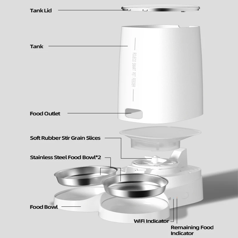 ROJECO-comedero automático para gatos, dispensador inteligente de comida para gatos, con Control remoto, WiFi, doble alimentador para gatos y perros, accesorios