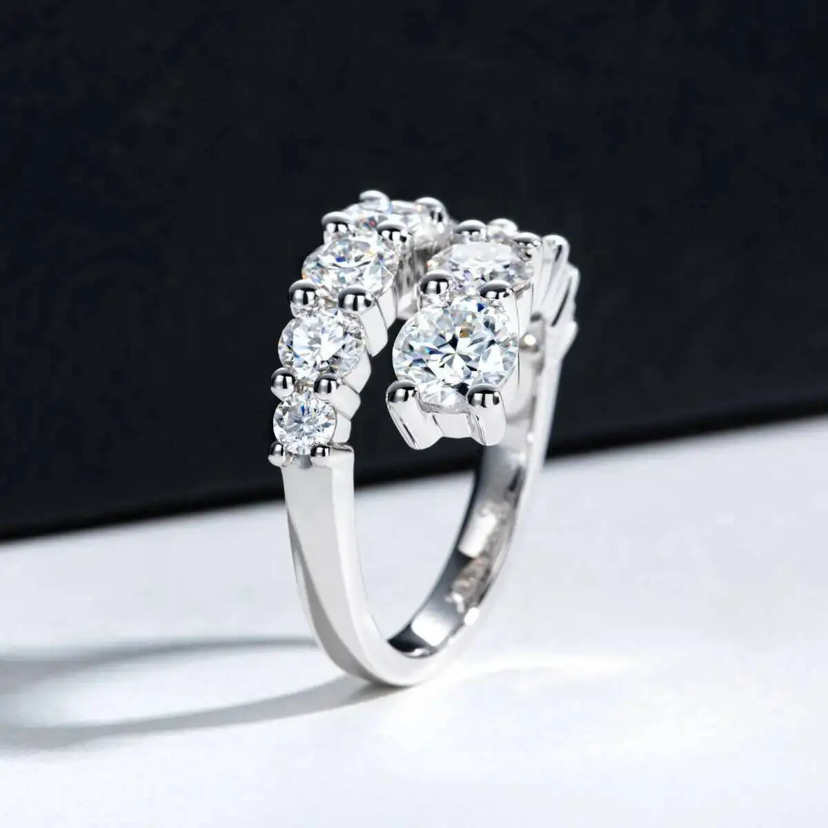 TY 925 anillos de moissanita de plata bandas de mujer 10 piedras diamante brillante vástago giratorio anillo de boda joyería de compromiso