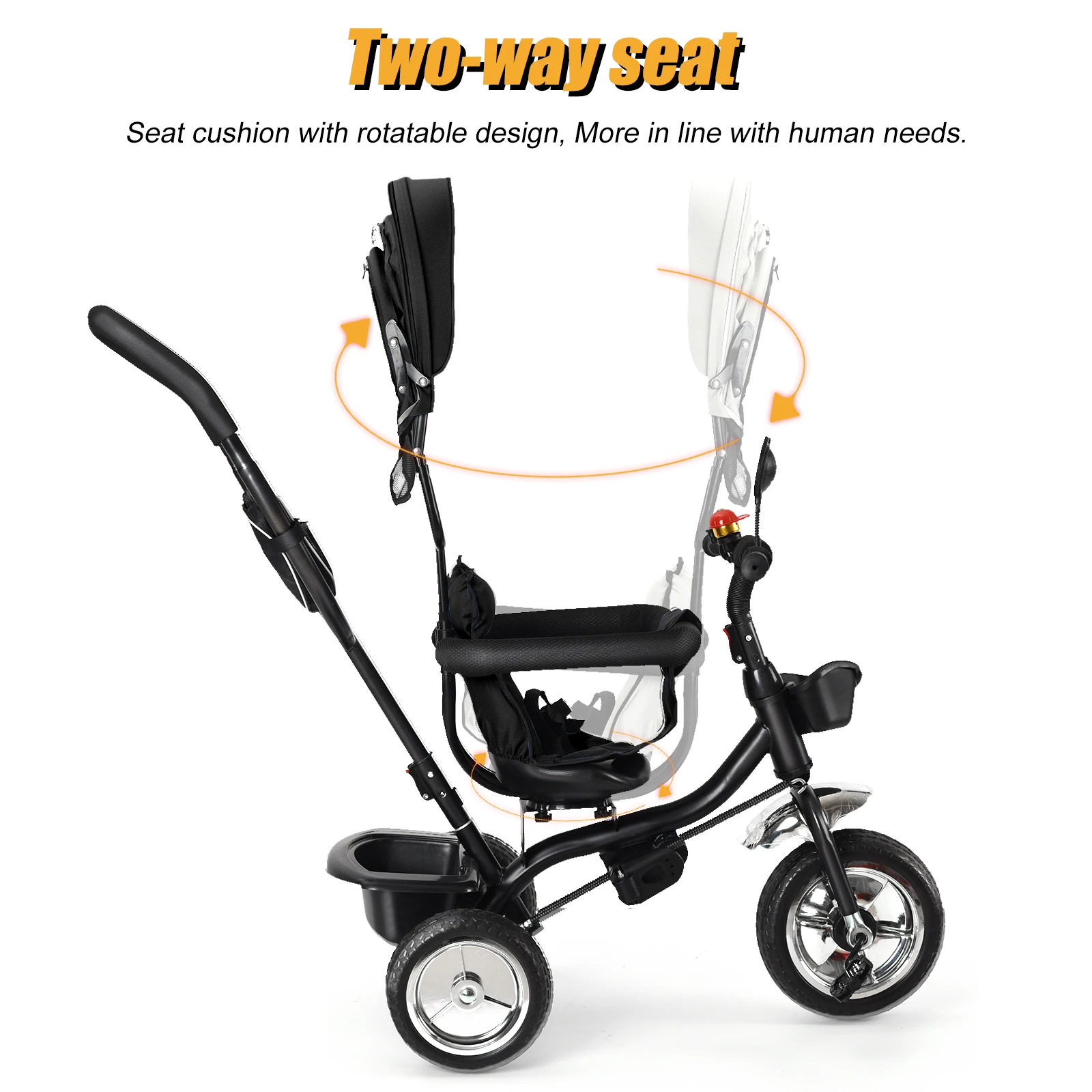 Triciclo escalable para bebés de 1 a 5 años, bicicleta para personas mayores y niños, asiento reversible, cesta y bolsa grandes, ruedas más grandes, con manillar de empuje, verde/rosa/negro/rojo/azul/gris
